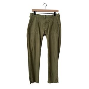 Frank & Eileen Blackrock Pants Women Size 6 Olive Green Raw Hem Utility Cotton